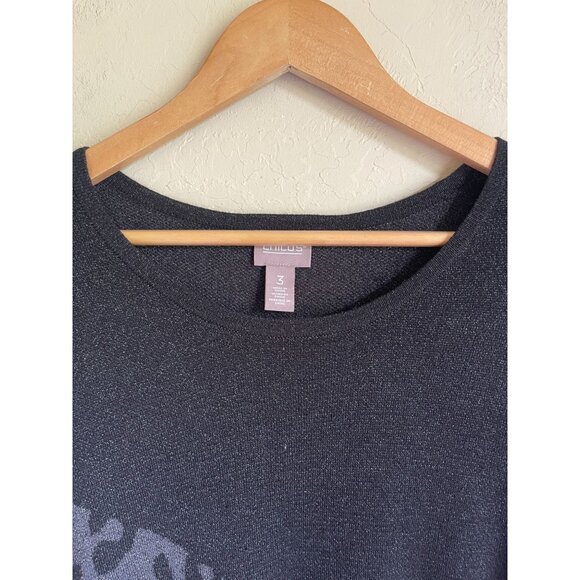 Chico's Size 3/XL Black Gray Leopard Print Knit Tunic Long Sleeve - Picture 6 of 6